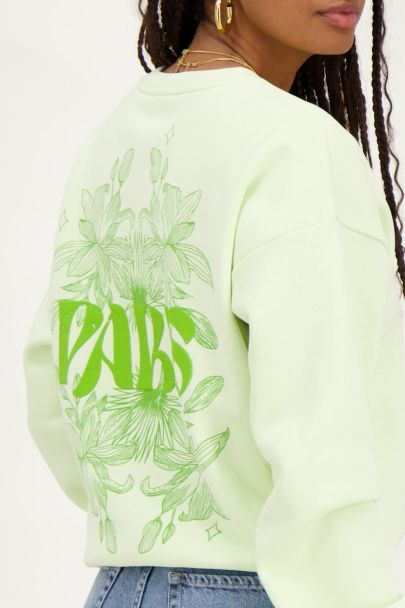 Groene sweater Paris met bloemen