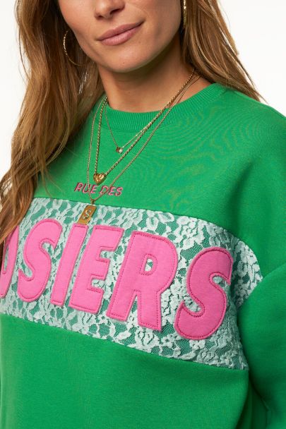 Groene sweater met kant "Rue des rosiers"