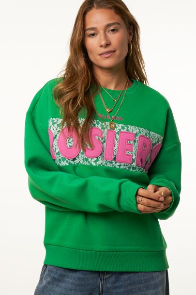 Groene sweater met kant "Rue des rosiers"