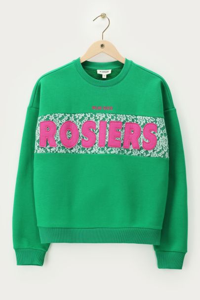 Sweat vert avec dentelle "Rue des rosiers"