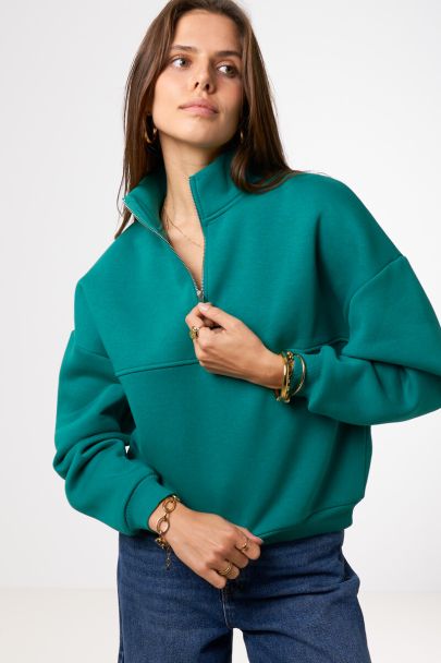 Green sweater with zipper "Rue des rosiers"