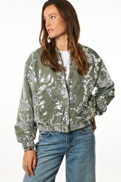 Groene velvet bomber met pailletten