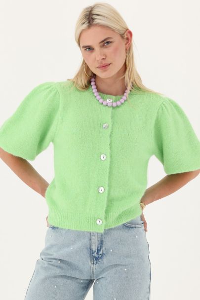 Grüne Strickjacke mit Puffärmeln