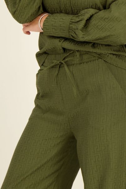 Green wide-leg trousers with jacquard