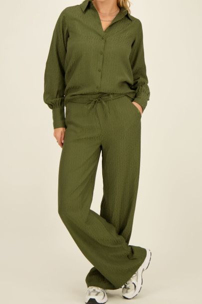 Green wide-leg trousers with jacquard