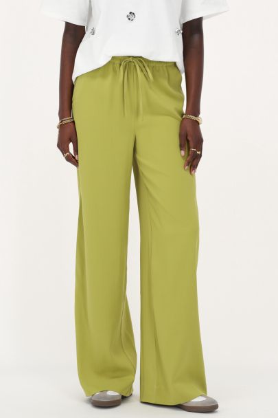 Lime green wide leg trousers with tie cord