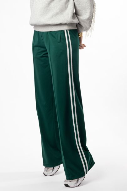 Green wide jogger trousers with stripes