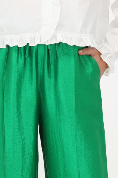Green wide leg trousers with pintucks