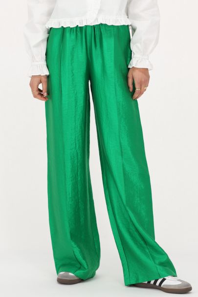 Green wide leg trousers with pintucks