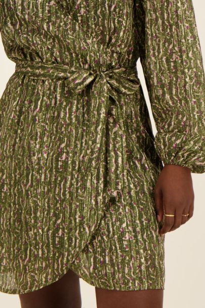 Green wrap dress with mesh & lurex details