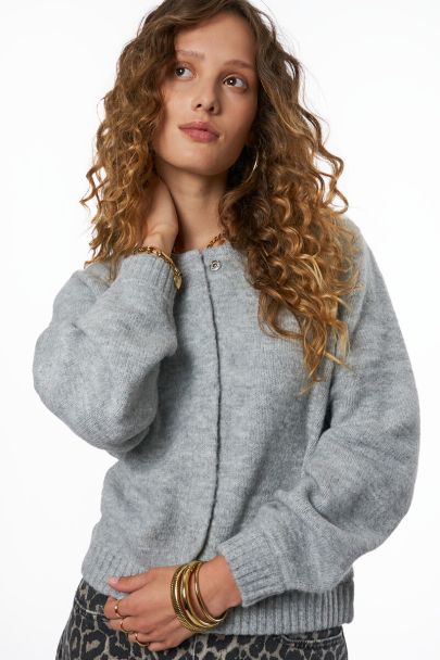 Grey cardigan bomber