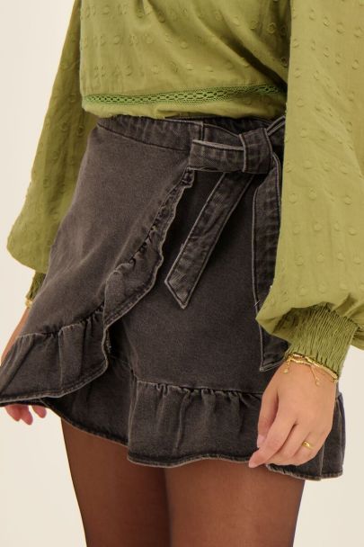 Grijs denim rokje met ruffle