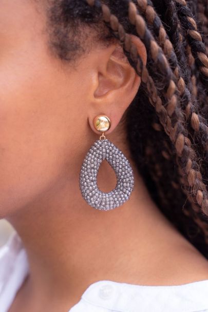 Grey statement earrings with rhinestones