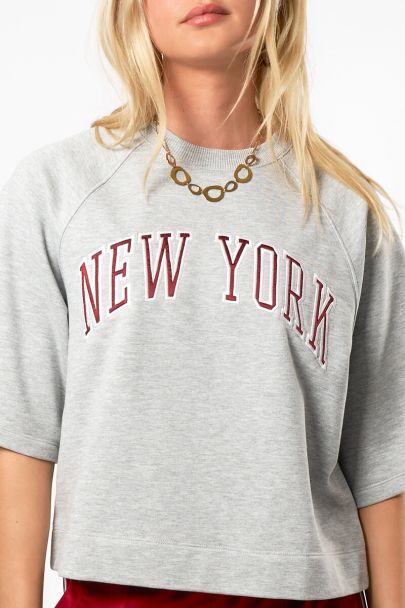 Graues Sweatshirt mit kurzen Ärmeln "New York"