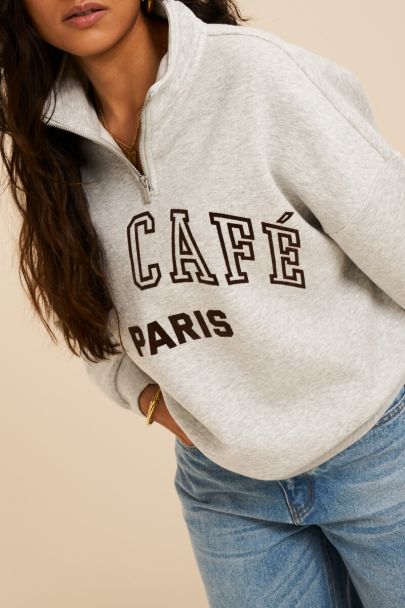 Sweat zipp&eacute; gris "Le caf&eacute; Paris"