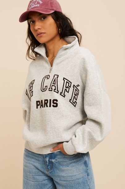Sweat zipp&eacute; gris "Le caf&eacute; Paris"