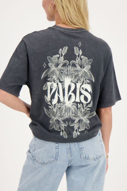 Grijs T-shirt Paris met bloemen