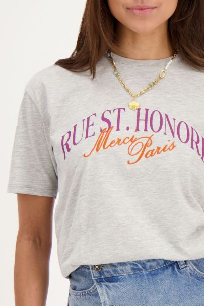 T-shirt gris avec imprimé violet ''Rue st. honoré''