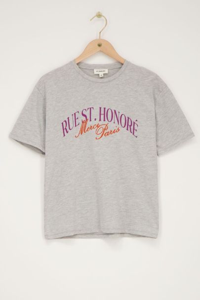 Graues T-Shirt mit lila "Rue st. honoré