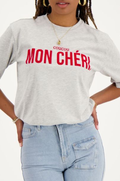 Grijs T-shirt met rode ''Mon chéri''