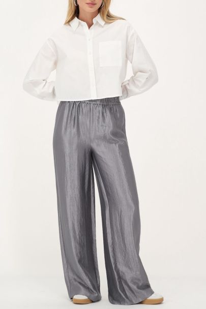 Grijze wide leg broek satijnen look