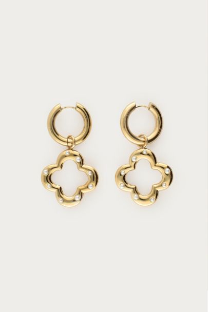 Earrings with clover & faux pearls