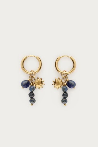Boucles d'oreilles avec perles bleu foncé et soleil