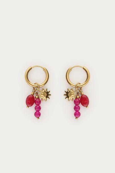 Hoop earrings with pink beads and sun