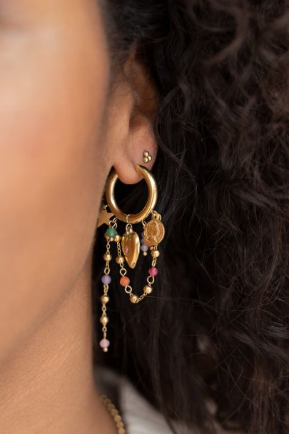 Earrings with heart & multicoloured beaded cords