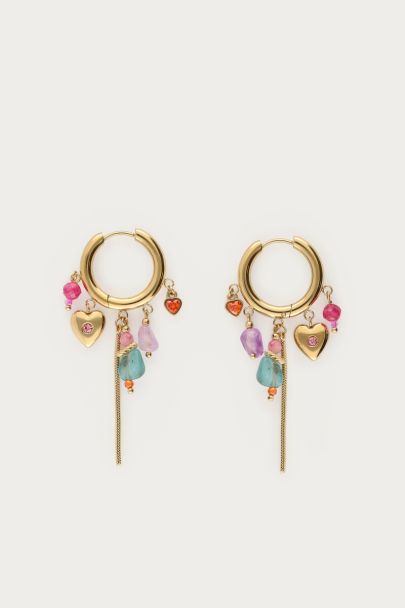 Boucles d'oreilles avec cœur et perles multicolores