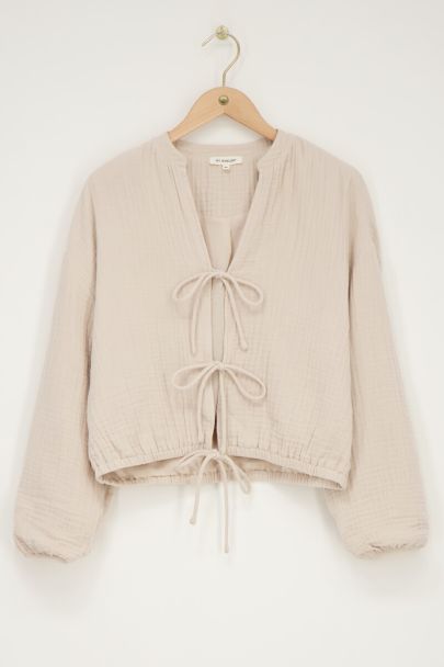 Beige Musselin Bluse mit Schleifen