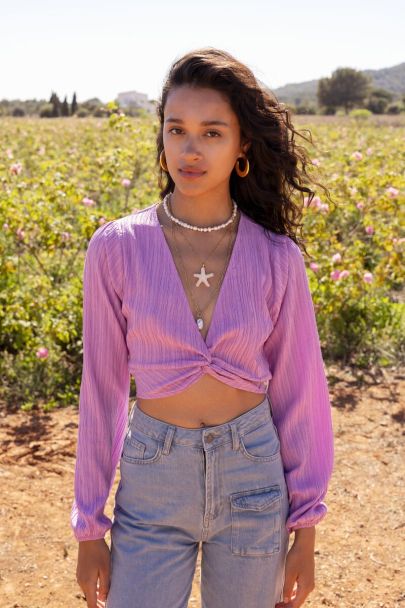 Purple crinkle crop top with knot