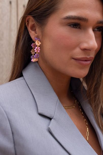 Large hoop earrings with multicoloured flowers