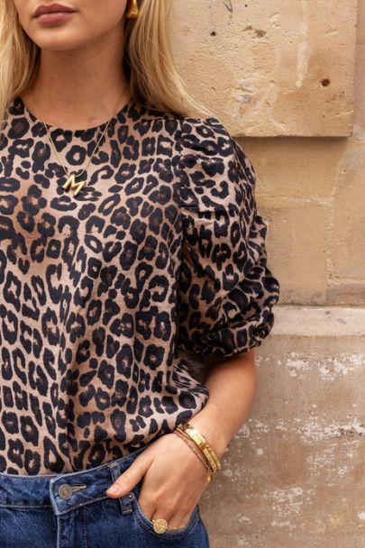 Blouse à manches bouffantes imprimées léopard