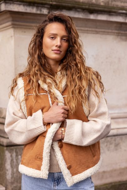 Cognac suede teddy vest 
