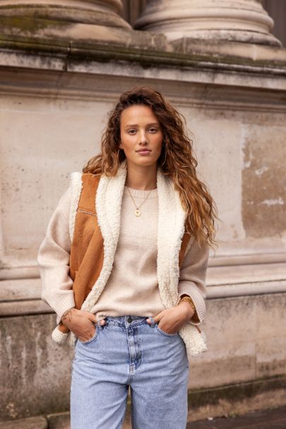 Cognac suede teddy vest 