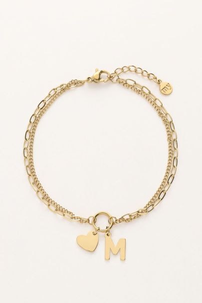 Initial double bracelet with heart