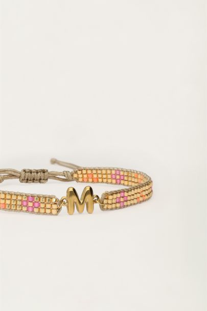 Bracelet à initial en corde avec perles miyuki