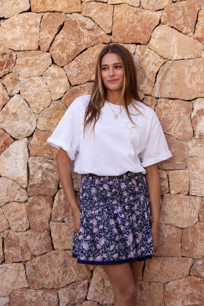 Blue skirt with purple flower print