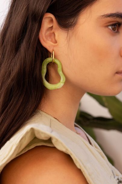 Ocean green hoop earrings organic shape large