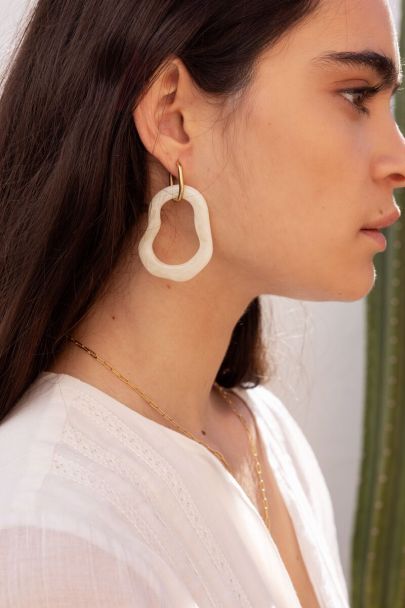 Ocean beige hoop earrings organic shape large