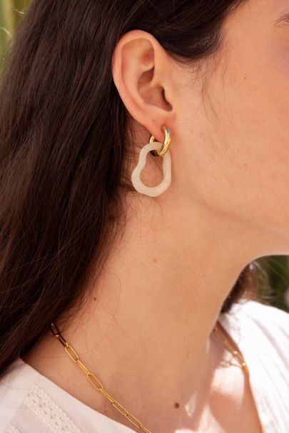 Ocean beige hoop earrings organic shape small