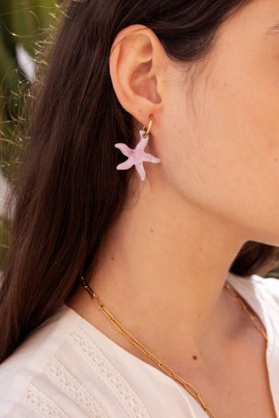 Ocean hoop earrings with small starfish lilac