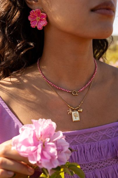 Island necklace with flower and palm tree