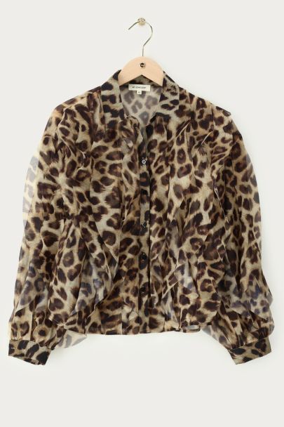 Chiffonbluse mit Leopardenmuster und Rüschen