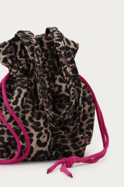 Sac bourse à imprimé léopard avec cordon violet