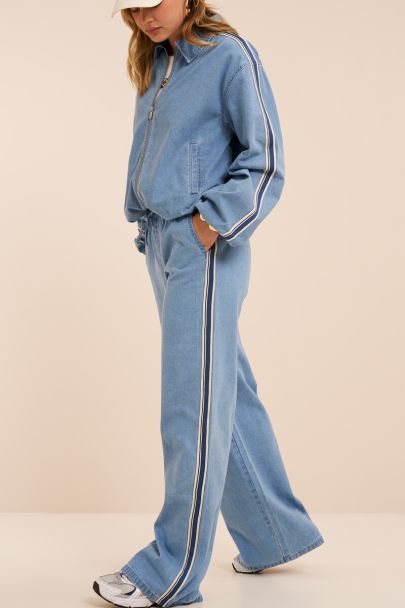 Lichtblauwe denim pantalon met strepen 
