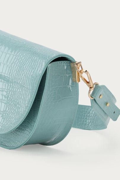 Light blue half round shoulder bag with crocoprint