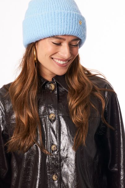 Light blue knitted beanie