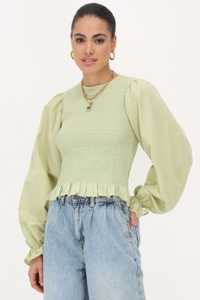Light green smock top with ruffles
